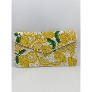 On 34th hand beaded envelope evening clutch - Yellow lemons
